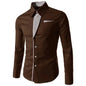 Fashion Slim Fit Men Top Shirt Long Sleeve Stand Collar Color Block Button up Top