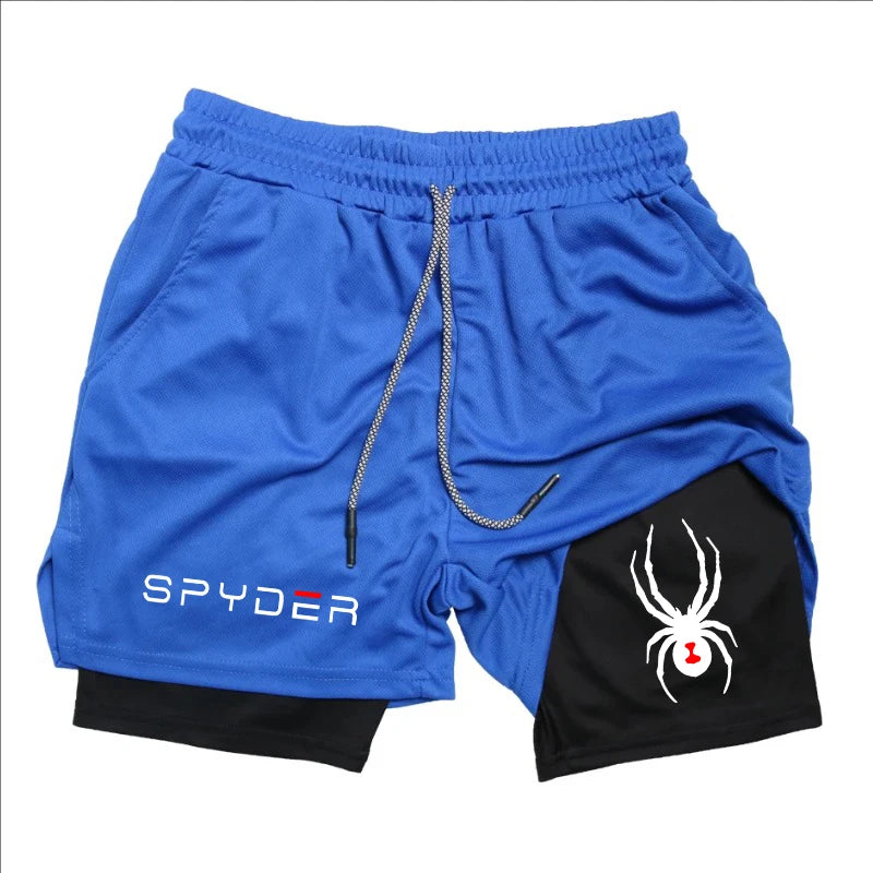 Y2K Performance Shorts Men Spider Printed GYM Casual Sports Compression Shorts Workout Running Mesh 2 In 1 Sport Short Pants