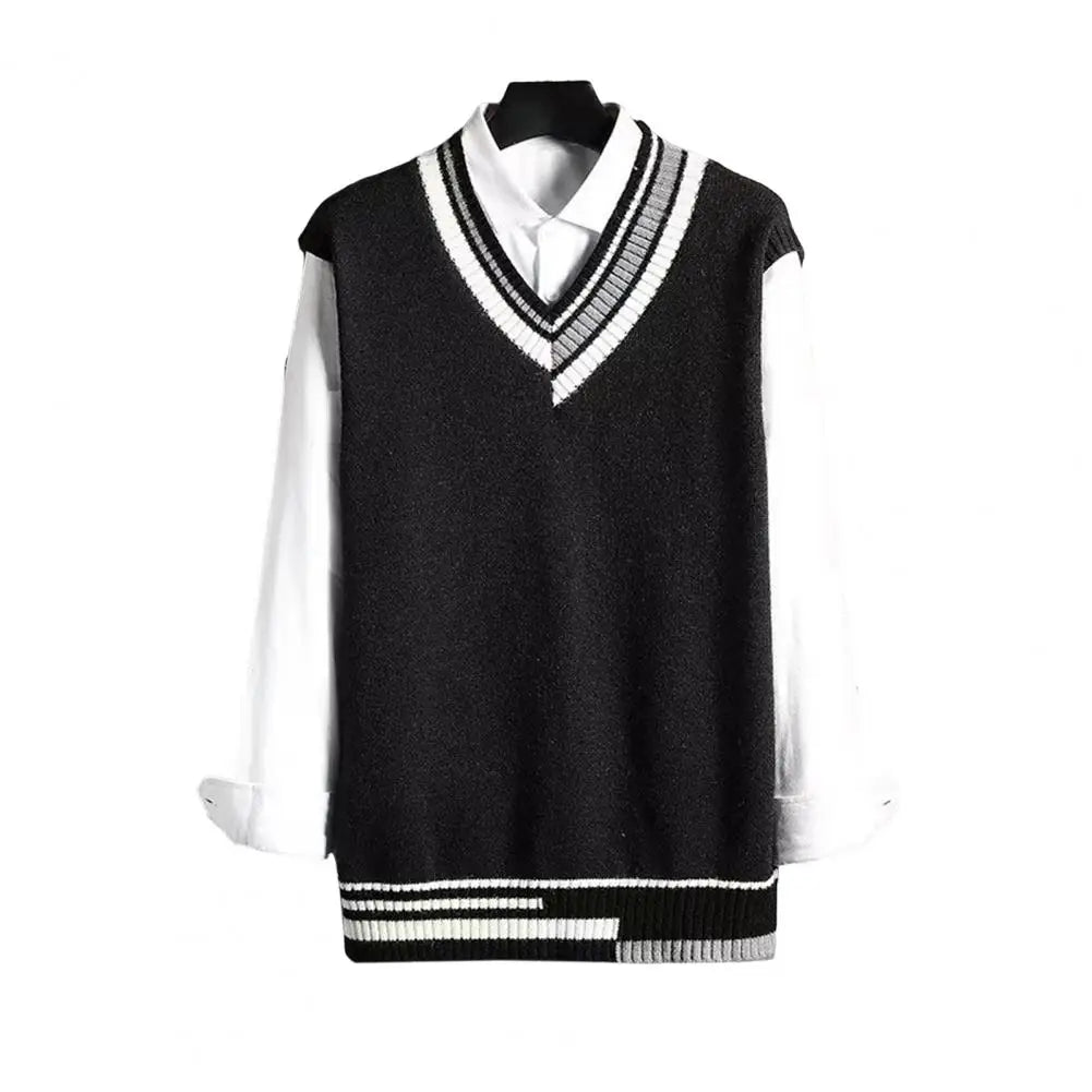 Men Asymmetrical Pattern Sweater Couple Matching Sweaters Color block V Neck Men's Vest Sweater Preppy Business Style for Mid
