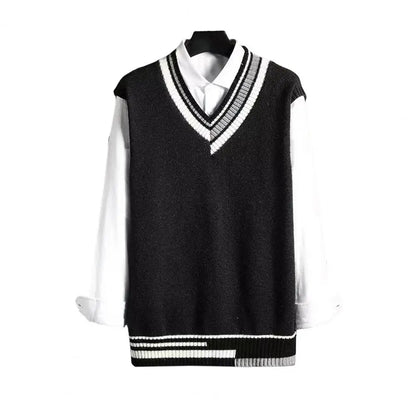 Men Asymmetrical Pattern Sweater Couple Matching Sweaters Color block V Neck Men's Vest Sweater Preppy Business Style for Mid