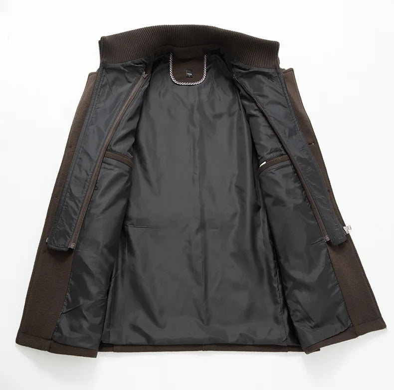 Autumn Winter Men's Woolen Coat Fashion Double Neck Coat Solid Color Long Sleeve Jacket