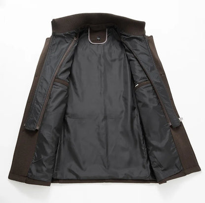 Autumn Winter Men's Woolen Coat Fashion Double Neck Coat Solid Color Long Sleeve Jacket