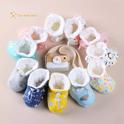 Newborn Baby Shoes for Boys Girls Winter Warm Thicken Plush Toddler Shoes Soft Sole Kids Short Booties Infant First Walker