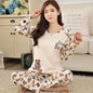 Spring Thin 2pieces Pajamas Set Women Tops 2025 Cotton Round Neck Girls Pajamas Sets Teacup Cat Sleepwear Clothes Pajamas