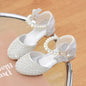 Rhine stones Princess Party Shoes Shiny Crystal Bow White Children High Heels Girls Sandals Summer Kids Student Performance Shoes