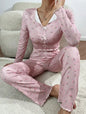Women Sleepwear Autumn Winter Floral Print Pajamas Set Long Sleeve Top and Long Pants 2 Piece Casual Home wear Loungewear