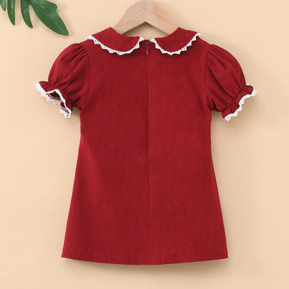 Baby Girl Smock Dress Toddler Peter Pan Color Holiday Princess Dress Infants Red Clothes