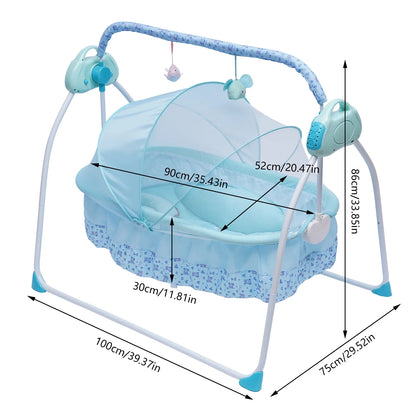 Electric Baby Crib Cradle Auto-Swing Newborn Sleep Bed Infant with Bluetooth blue with Chair + Music + Mat + Net