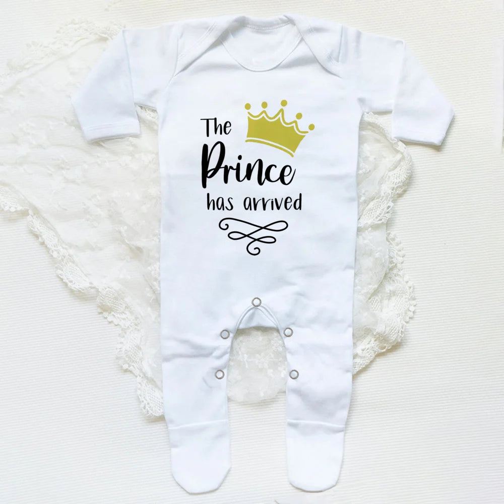 The Prince Has Arrived Print Baby Baby grow Sleepsuit Vest Bodysuit Newborn Boys Coming Home Hospital Clothes Infant Shower Gift