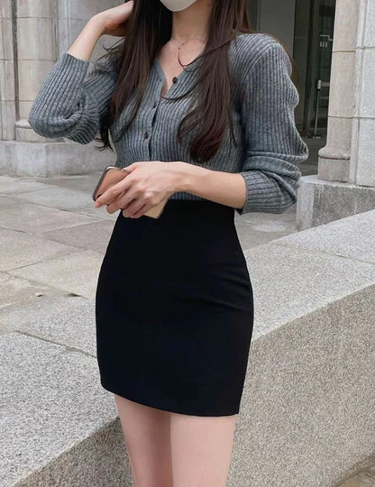 Office Women Hip Wrap Skirt Vintage Grey Suit Tight Mini Skirt Summer Korean Fashion High Waist Casual A Line Short Skirt Y2K