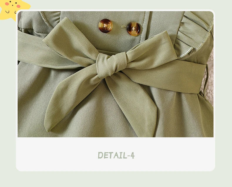 Wholesale Kids Girls Retro Solid Color Trench Belted Dress Double Breasted Elegant Summer Baby Dress