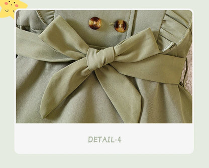 Wholesale Kids Girls Retro Solid Color Trench Belted Dress Double Breasted Elegant Summer Baby Dress