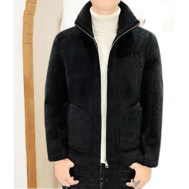 2025 New Hot Selling Autumn/winter Fashion Men's Imitation Lamb Wool Jacket With Collar Thick Wool Jacket Men's Top Coat