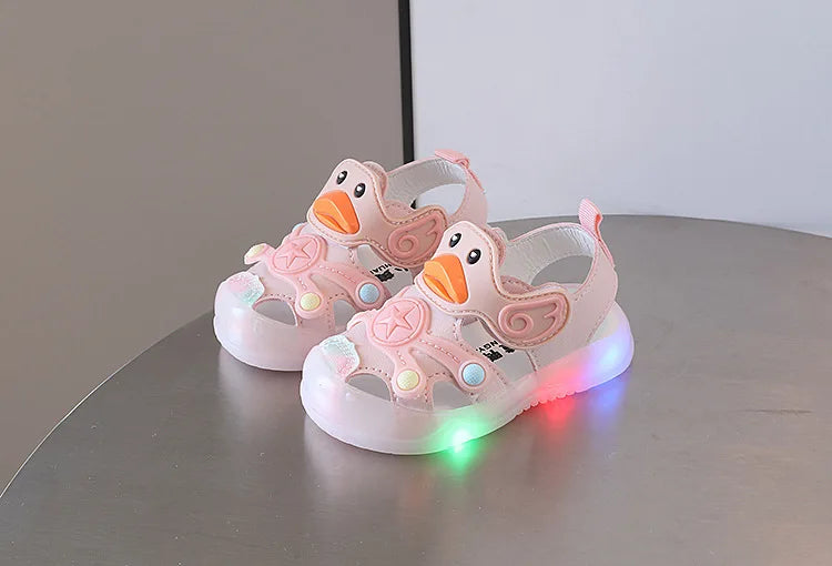 Little Duck Light-up LED Sandals for First Walker Anti-kick Baby Shoes for 0-3 Years Old Pre walker Soft Sole Cartoon for Girl