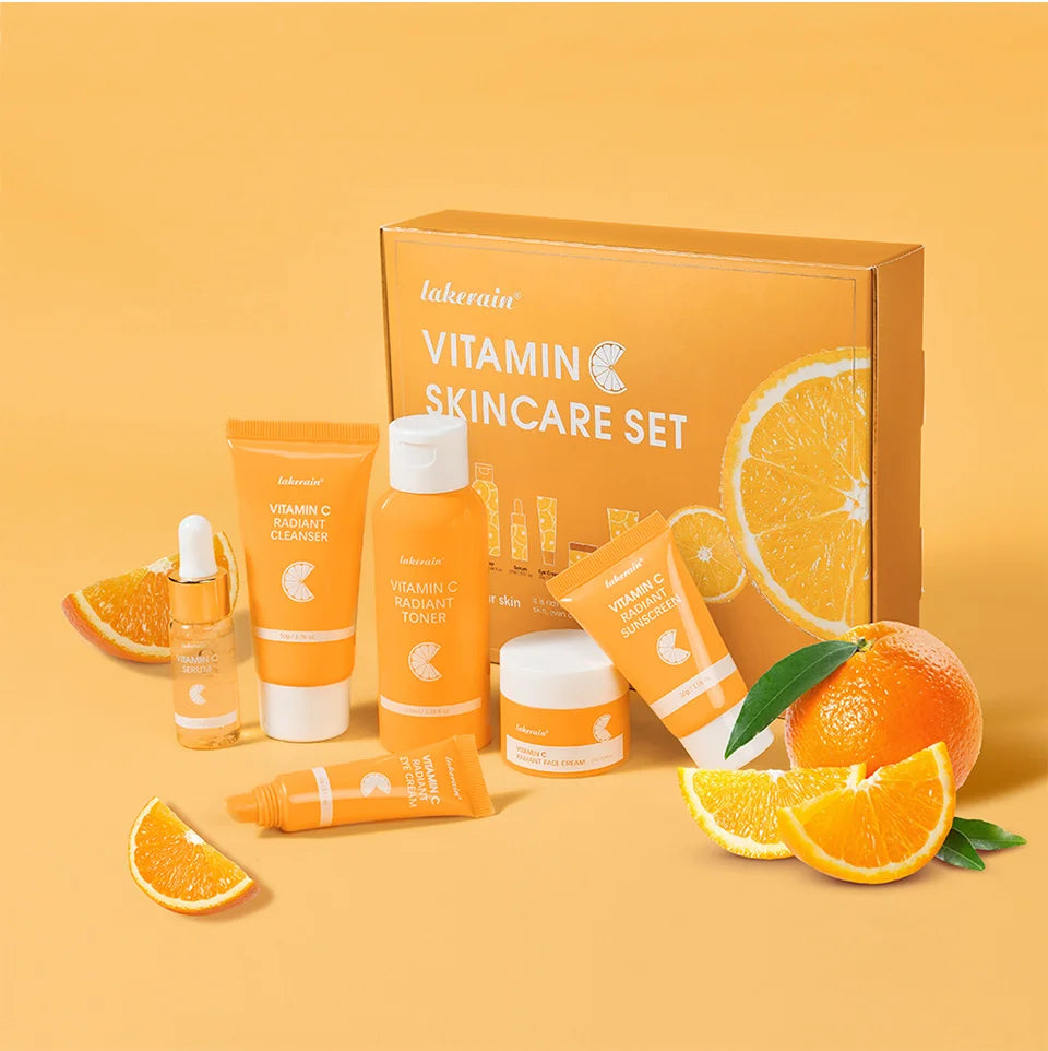 6pcs/set Vitamin C Skin Care Set Deep Cleansing Facial Cleanser Face Cream Moisturizing Anti Wrinkles Face Care Kit Gift Box