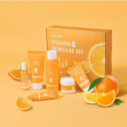 6pcs/set Vitamin C Skin Care Set Deep Cleansing Facial Cleanser Face Cream Moisturizing Anti Wrinkles Face Care Kit Gift Box