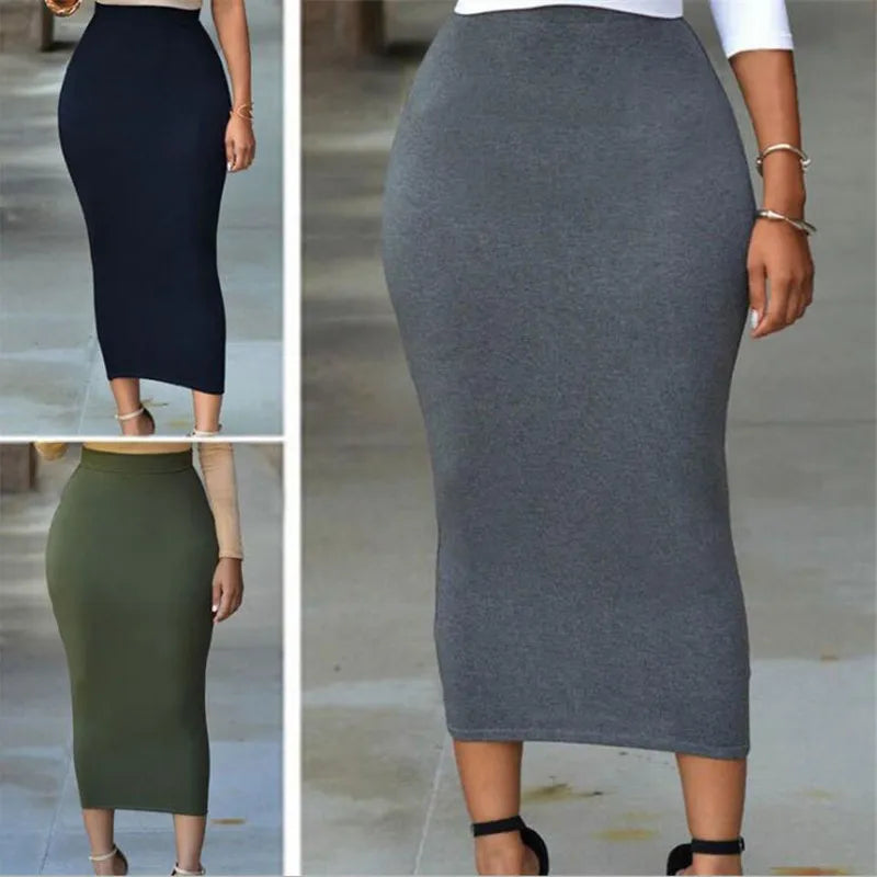Autumn Solid Color Hip-hugging Tight Skirt Mid-length Skirt Women Fashion Elegant Casual Skirts New 2025
