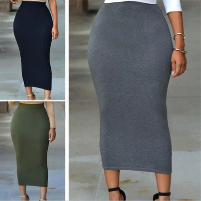 Autumn Solid Color Hip-hugging Tight Skirt Mid-length Skirt Women Fashion Elegant Casual Skirts New 2025