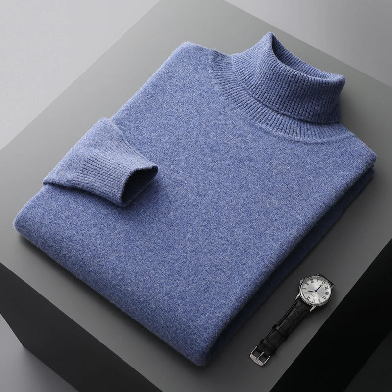 Autumn and winter new 100% merino cashmere sweater men's knitted pullover padded warm turtle neck fashion loose plus size coat