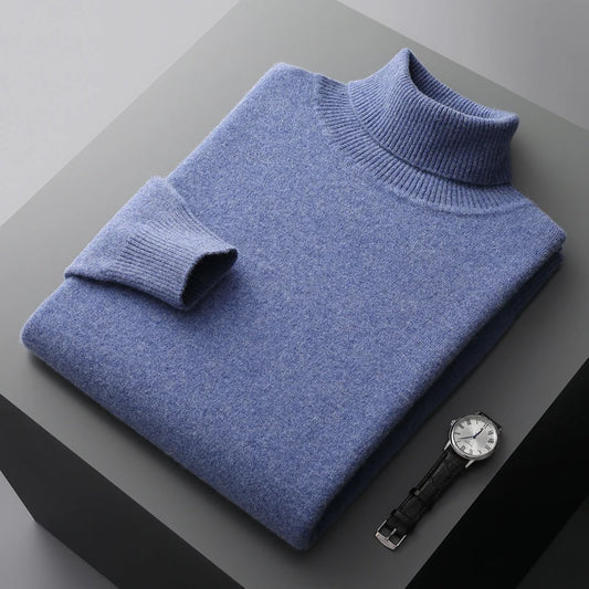 Autumn and winter new 100% merino cashmere sweater men's knitted pullover padded warm turtle neck fashion loose plus size coat