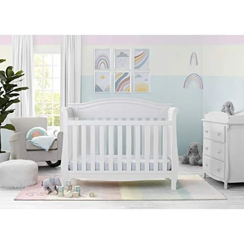 Convertible 4-in-1 Baby Crib Bianca White Toddler Daybed Full Size Rails Solid Pine Wood JPMA Certified Nursery Collection