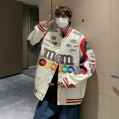 Embroidery M Letter Harajuku Baseball Jacket Coats Men Women Hip Hop Printed Couples Harajuku Patch Varsity Y2K Bomber Jackets