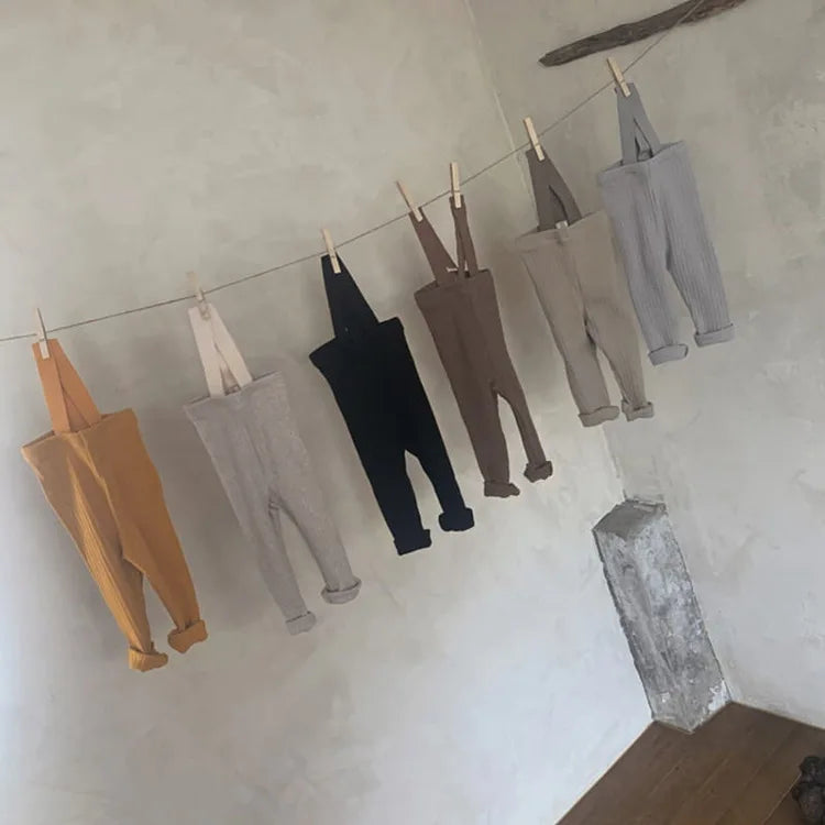 2025 Autumn New Baby Solid Leggings Toddler Boy Pp Pants Cotton Infant Girl Overalls Kids Casual Trousers Baby Strap Leggings