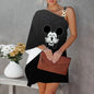 Disney Diagonal Collar One-Shoulder Party Dresses Minnie Mouse Dress Mickey Elegant Dresses for Women Evening Luxury Sexy Collar
