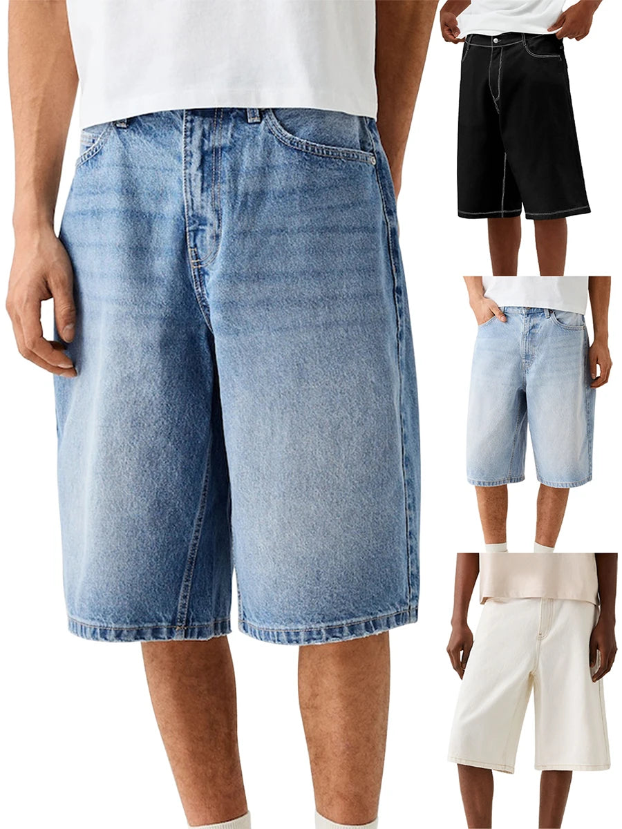 Men Denim Shorts Zipper Button Closure Summer Casual Shorts with Pockets Male Trendy Fashion Short Jeans for Streetwear Y2K 00s