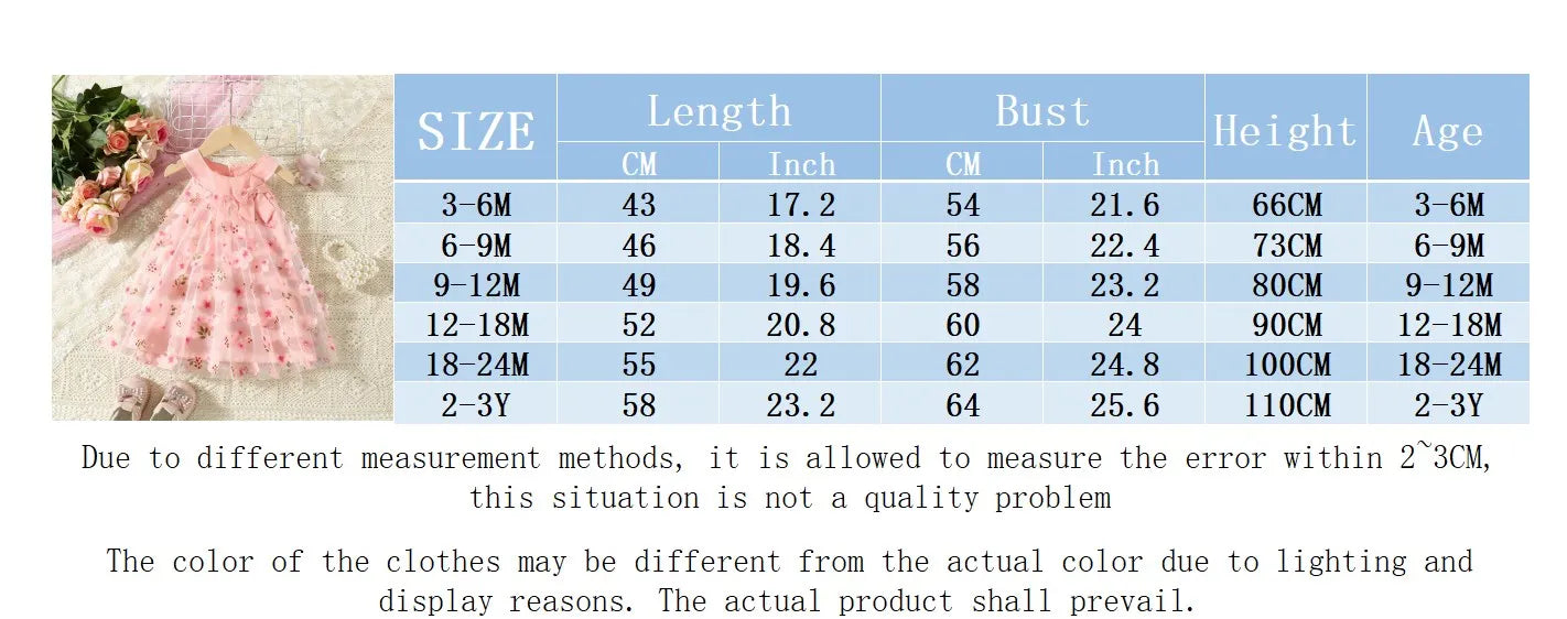 (0-3 Years Old) Summer Mesh All Over Flower Bow Baby Girl Dress Cute Sleeveless Girl Princess Dress