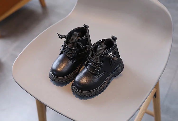 Spring Autumn Children Ankle Boots Classic Simple Black Boots for Girl Fashion Causal Kids Boots for Boys Leather Versatile Soft