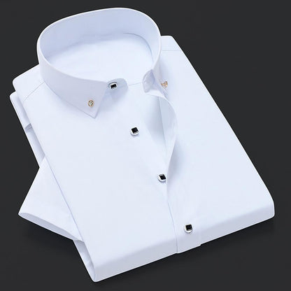 White Men Business Shirt  Pure Colors Breathable Men Shirt Short Sleeve Formal Top