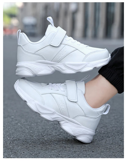 Children Shoes Kids Casual Sneakers Black Pu Leather Sports Shoes for Boy Girls White Shoes School Running Tennis Sneaker