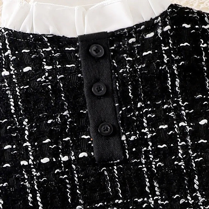 Dress for Kids 0-3 Years Old Plaid Fake Two Piece Long Sleeve Spring and Autumn Princess Dress OOTD for Newborn Baby Girl