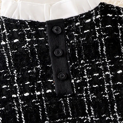 Dress for Kids 0-3 Years Old Plaid Fake Two Piece Long Sleeve Spring and Autumn Princess Dress OOTD for Newborn Baby Girl