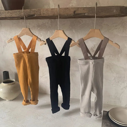 2025 Autumn New Baby Solid Leggings Toddler Boy Pp Pants Cotton Infant Girl Overalls Kids Casual Trousers Baby Strap Leggings