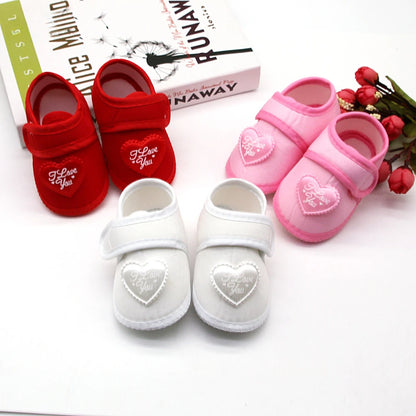 Infant Baby Girls Flats Letter Printing Love Pattern Soft Sole Non-slip Flower Princess Wedding Dress Walking Shoes for Newborn