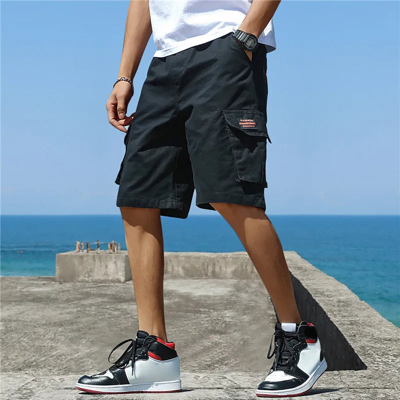 2025 New Summer Men Trend Cargo Shorts Men's Letter Print Pocket Shorts Fashion Casual Straight Shorts Male Ropa Hombre