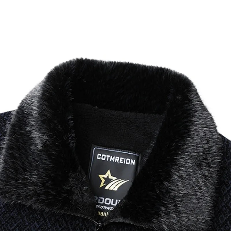 High Quality Winter Woolen Jacket for Men Versatile Brand Casual Business Cotton Trench Coat Add Velvet Keep Warm Overcoat Tops