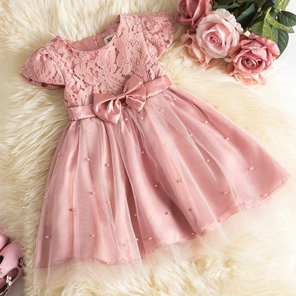 Toddler Baby Girls Dress Bow Baptism Dress for Girls 1 Yrs Birthday Party Wedding Beading Dress Formal Occasion Tutu Fluffy Gown