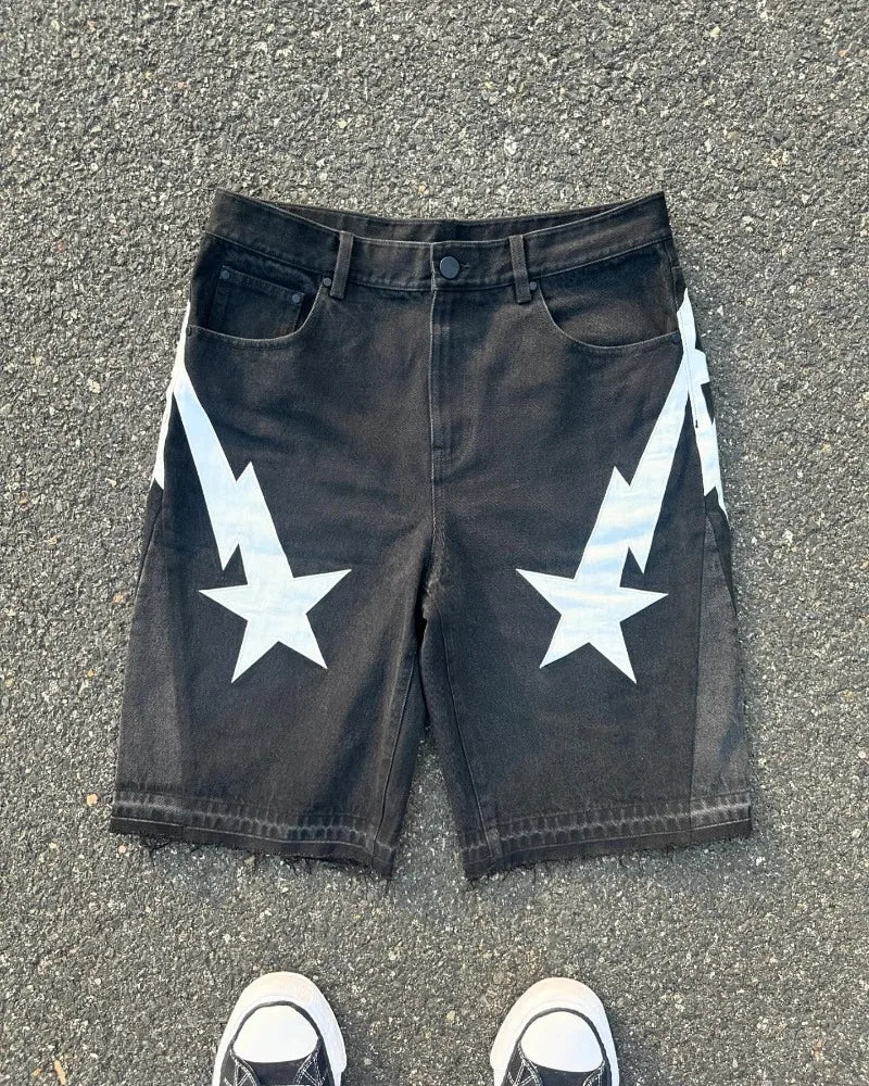 American fashion trend Street style wide-leg Jeans for men Y2k embroidered baggy jeans Goth punk High street casual shorts