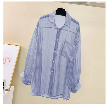 Shirts Women Sheer Thin Chic Summer Simple Solid Sun-proof Temper Fashion Baggy All-match Basic Korean Style Clothes