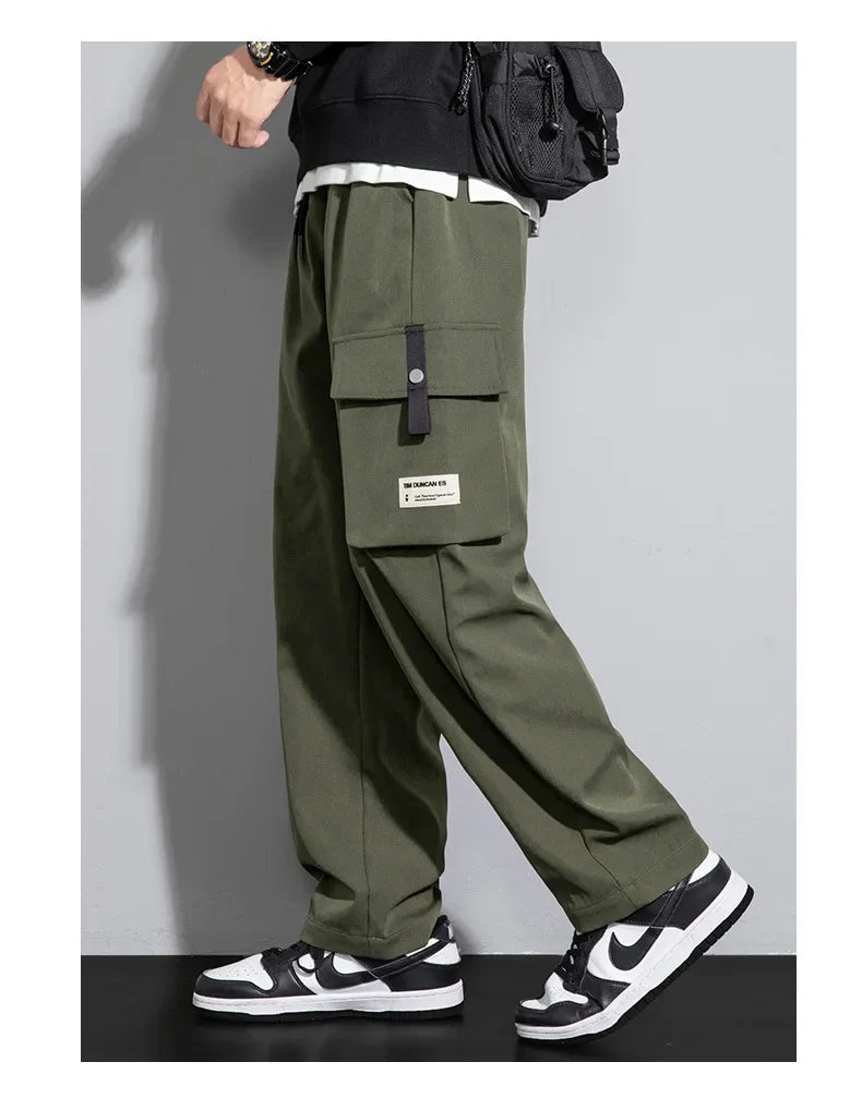 2025 Cargo Pants Men Straight Fit Wide Leg Fleece Lined Trouser Male Winter Fashion Loose Baggy Large Plus Size Warm Streetwear