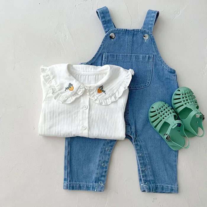 Children Clothes Suit Infant Baby Girls Clothing Set Long Sleeve Embroidered Shirt+ Denim Jumpsuit Autumn Spring Clothes Suit