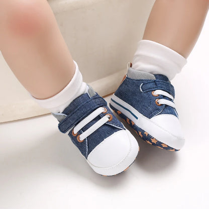 Lucky Blue Newborn Infant Toddler Boy Girl Casual Breathable Soft Cloth Bottom  Anti-slip PU Leather First Walkers Canvas Shoes