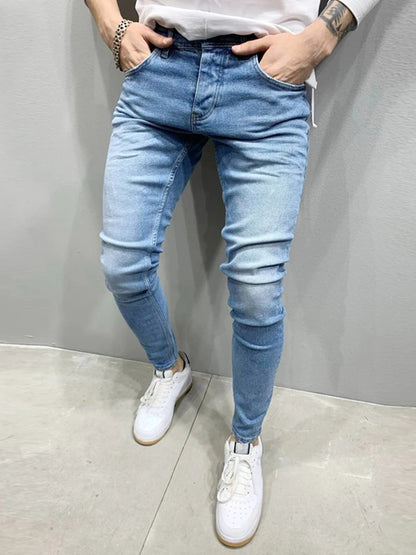 Men's Stretchy Ripped Skinny Embroidered Jeans Men's White Pants Destroyed Hole Slim Fit Denim High Quality Hip Hop Men trousers