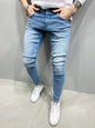 Men's Stretchy Ripped Skinny Embroidered Jeans Men's White Pants Destroyed Hole Slim Fit Denim High Quality Hip Hop Men trousers