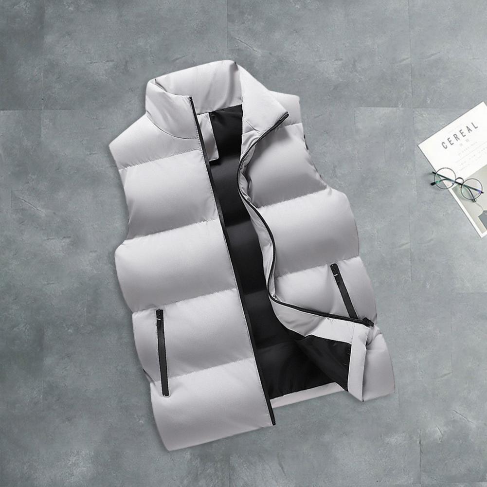 Men Waistcoat Thick Padded Cotton Vest Windproof Sleeveless Winter Outerwear Neck Zipper Cardigan Men Winter Coat