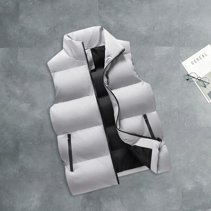 Men Waistcoat Thick Padded Cotton Vest Windproof Sleeveless Winter Outerwear Neck Zipper Cardigan Men Winter Coat