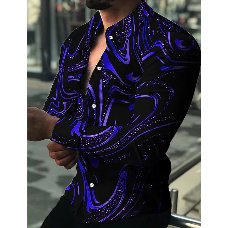 2025 New Hawaiian Shirts Luxury Gold Pattern Shirts Men's Fashion Casual Shirts Long Sleeves Lapel Beach Shirts Men's Clothing